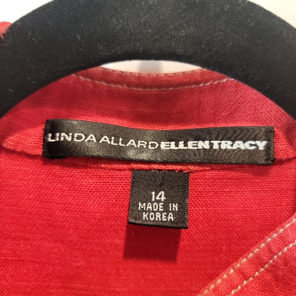 Linda Allard Ellen Tracy Red Linen‎ Blazer Sz 14 Midi Cuffed Sleeve Office - Picture 5 of 12